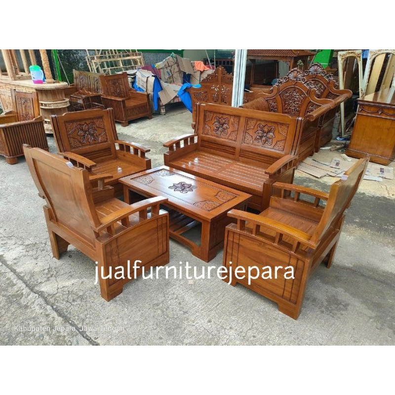 kursi sofa tamu minimalis kayu jati, set kursi ruang tamu minimalis kayu jati asli
