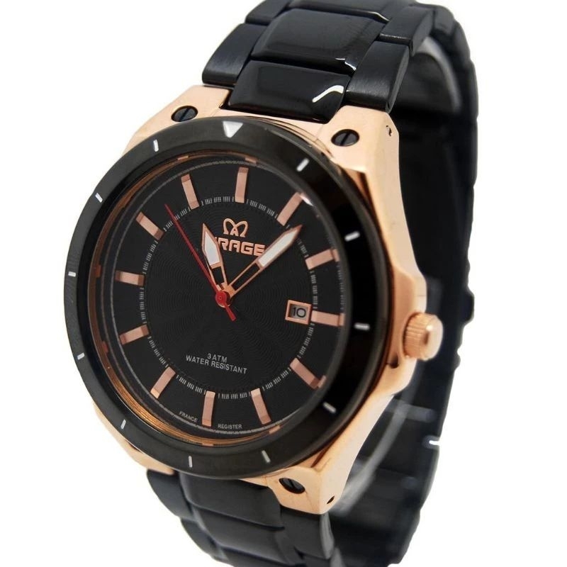 jam tangan Mirage Rante hitam gold pria 7570,7569