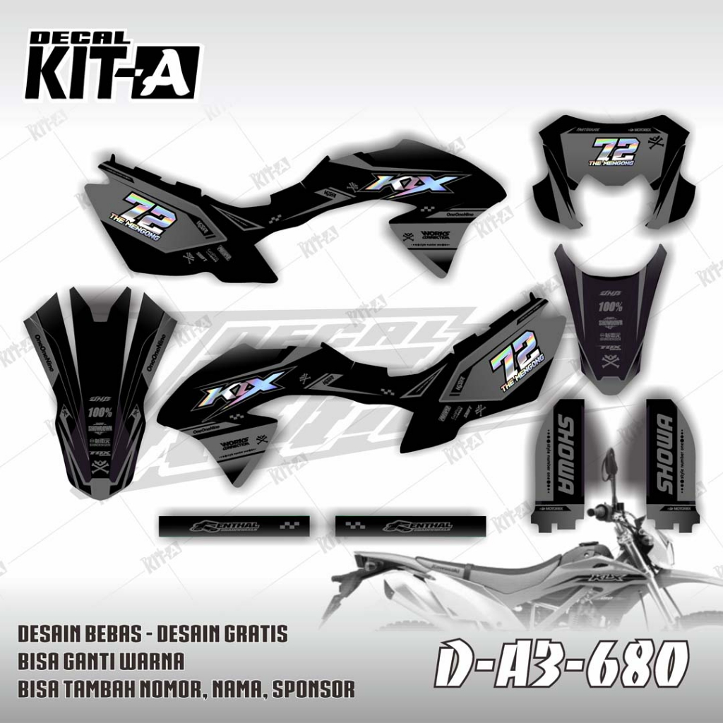 Stiker KLX BF 150 decal sticker striping fullbody motor MOTIF SIMPLE GRAFIK SILVER HITAM CUTTING HOL