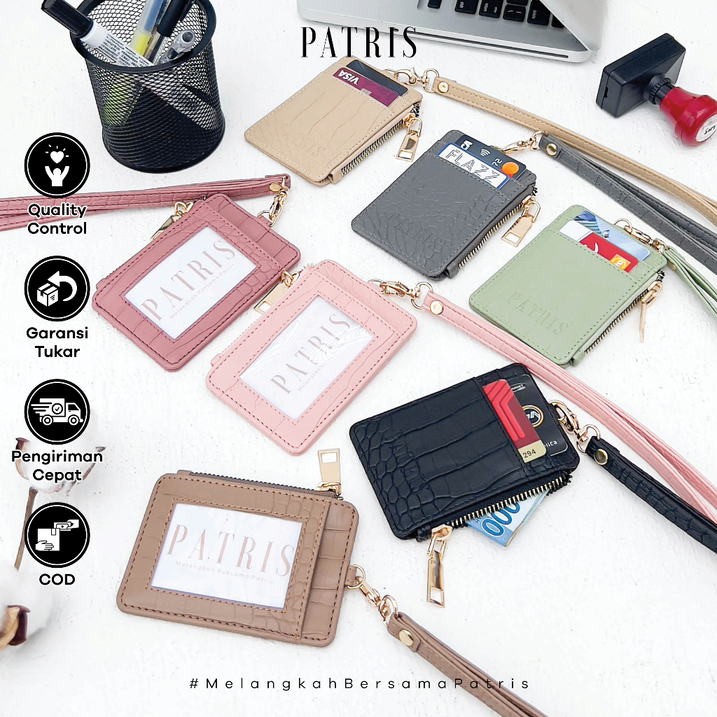 

Patris Navila Lanyard ID Card Holder Name Tag Kulit Dua Sisi Bolak Balik