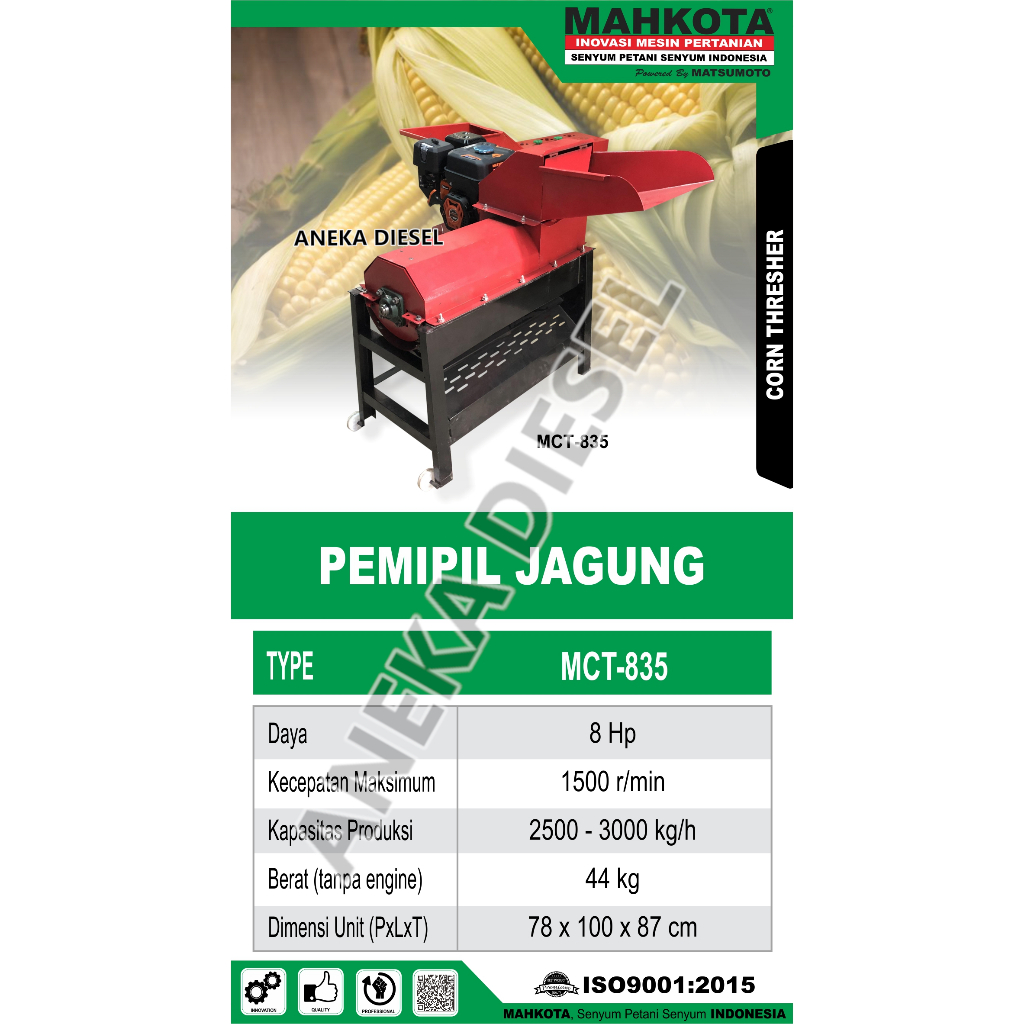 Mesin Pemipil Jagung MCT 835 MAHKOTA Alat Perontok Jagung Corn Peeler MCT 835 MAHKOTA