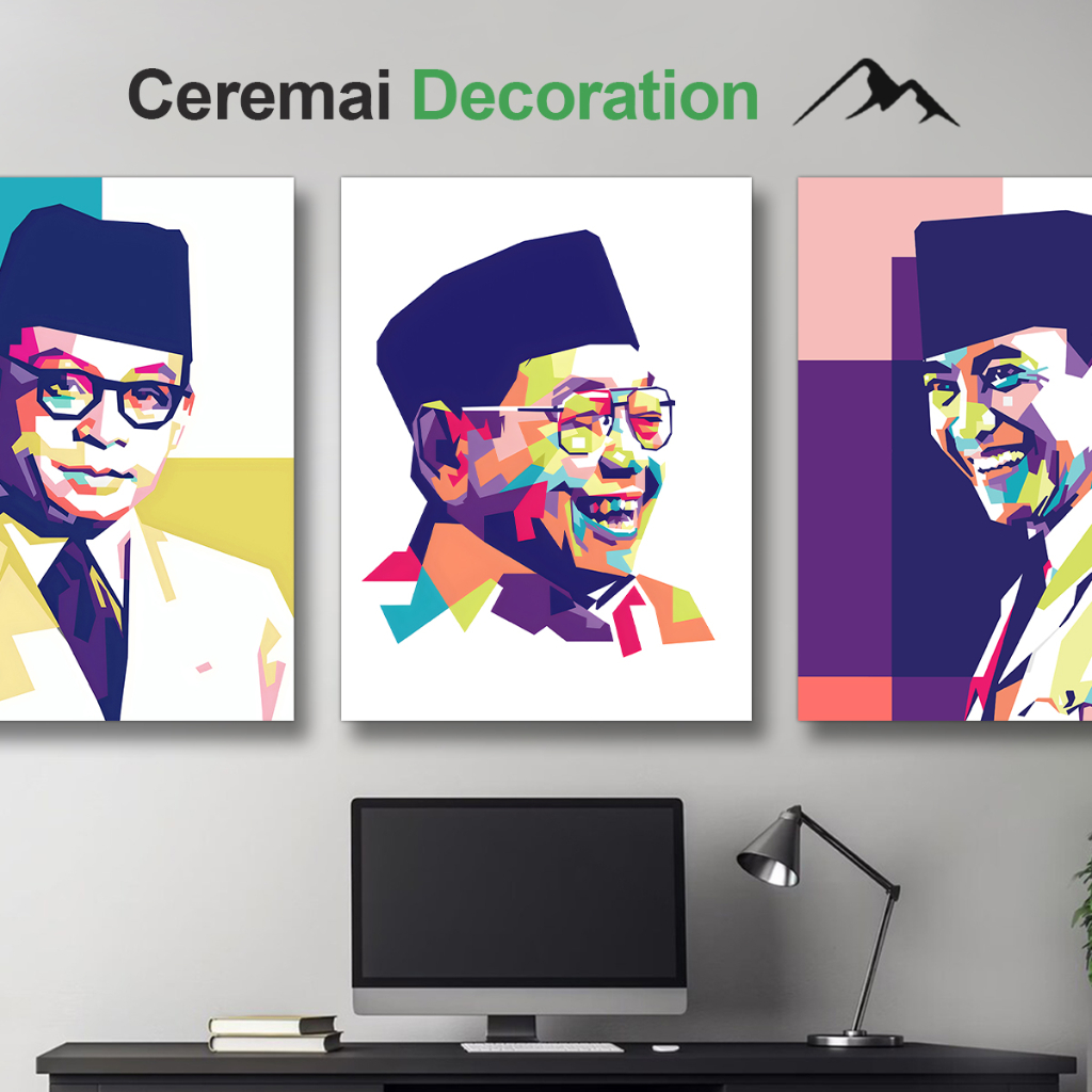 CM DECOR - POSTER KAYU PRESIDEN TOKOH WAKIL INDONESIA SOEKARNO HATTA GUS DUR DEKORASI KELAS DINDING
