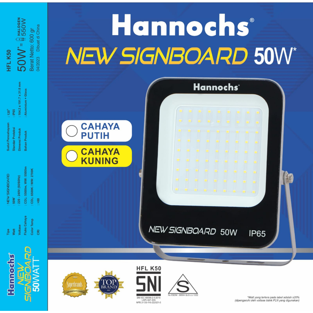 Lampu Sorot Hannochs 50W HFV IP65 / LED Sorot Hannoch New Signboard 50 Watt HFV IP65