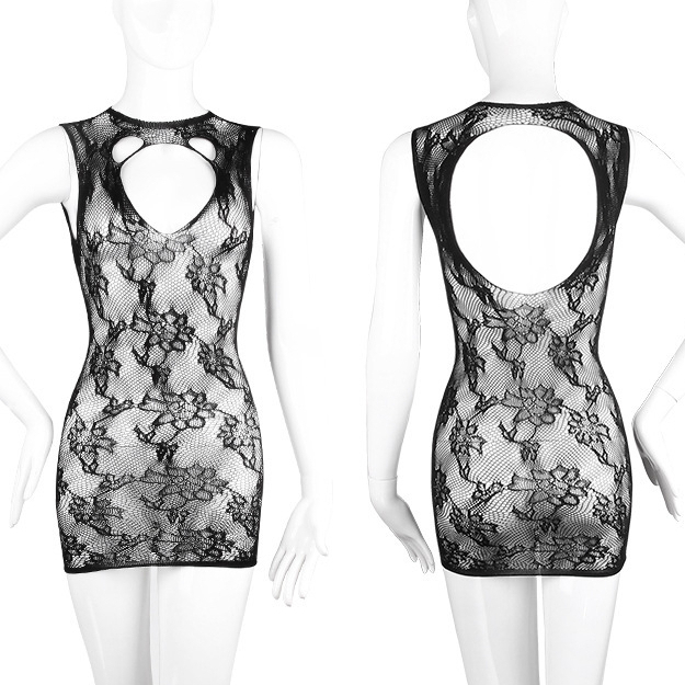 •GUMMY• BT1342 Pakaian Lingerie Sexy Model Renda Motif Bahan Lace Eksotis G String Dress-HITAM