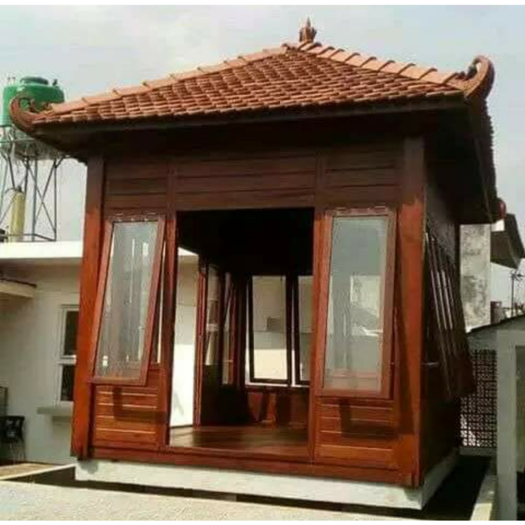 Gazebo Mushola Model Dinding Kayu Jati Desain Minimalis Atap Genteng