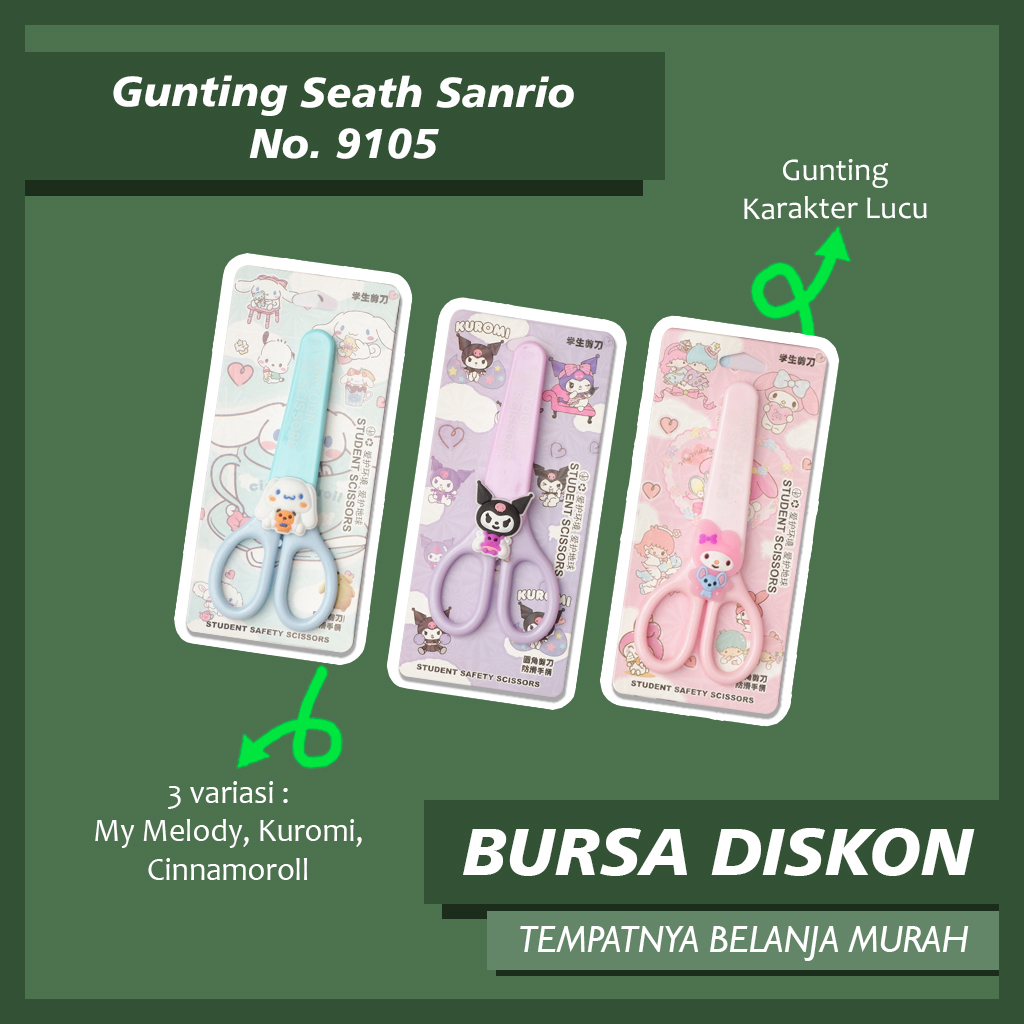 

Gunting Seath Sanrio No. 9105 aman dengan tutup Safety Scissors Gunting anak Unik Gunting Kertas Pemotong Kertas