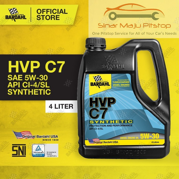 NEW Bardahl HVP C7 Synthetic 5W-30 API CI-4/SL - Pelumas Oli Mesin Mobil Diesel 4 Liter Original