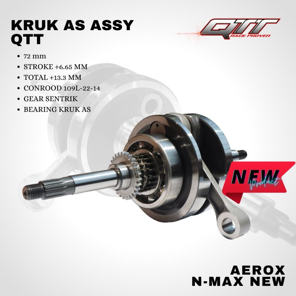 Crankshaft Kruk as QTT AEROX NMAX NEW LEXI + 6.65mm (13.3mm) 72MM ASSY
