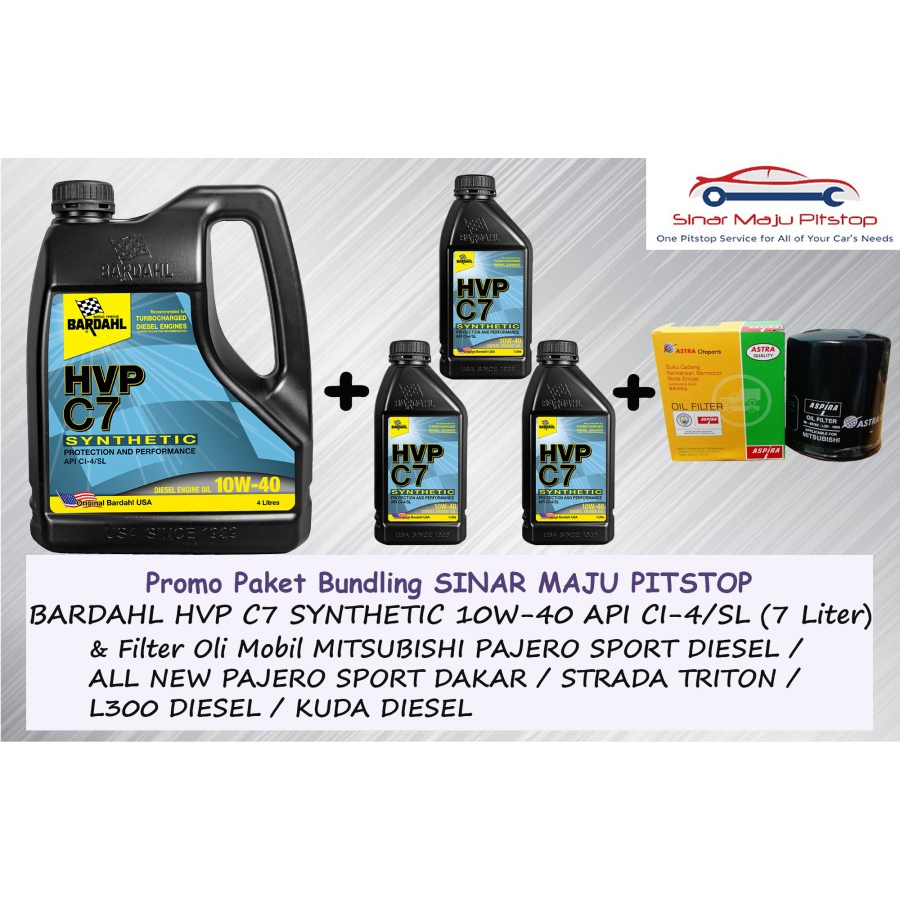 Paket Bundling Oli 7 Liter BARDAHL HVP C7 10W-40 API CI-4/SL Original & Filter Mobil MITSUBISHI ALL 