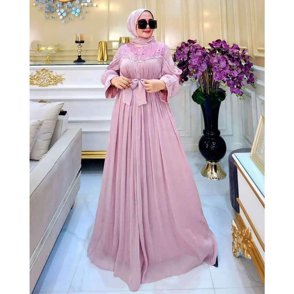Ready Stok Nadiva Dress Shimer Baju Wanita Dewasa Kondangan Terbaru 2023 Simple Elegan Mewah Dress V