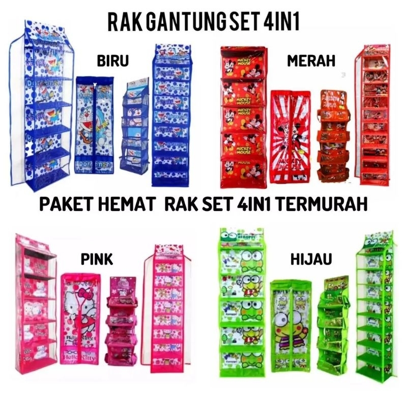 RAK GANTUNG SET 4IN1 ( RAK SEPATU - RAK TAS - RAK JILBAB - RAK KOSMETIK )Rak gantung 4in1 set karakt