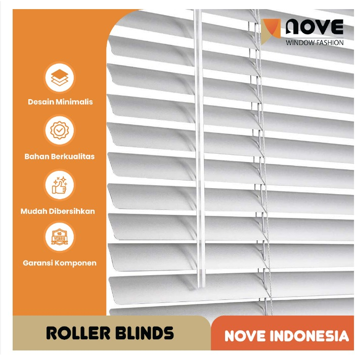 Nove Alumunium Blinds Stick + Cord - DELUXE SLAT - Tirai Gulung Alumunium - Tirai Minimalis Jendela