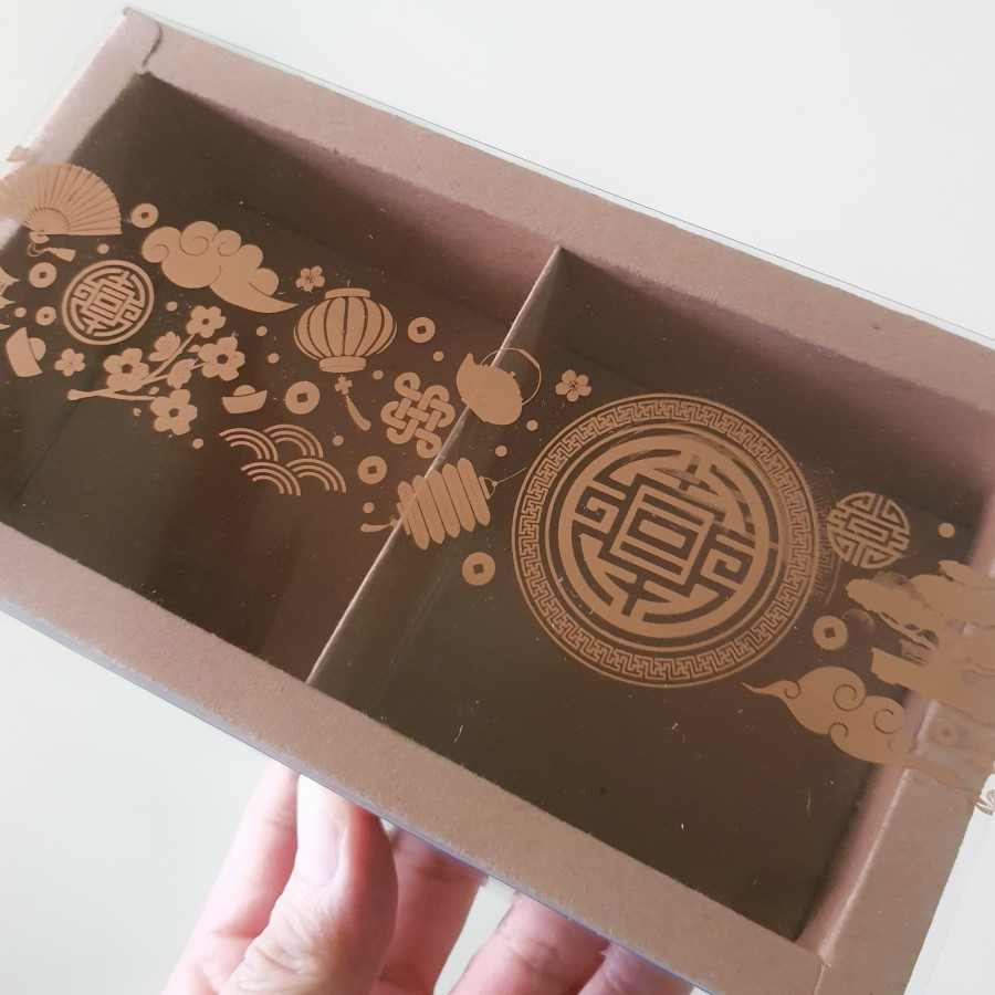 

5 pcs box mooncake sekat 2 coklat polos tutup mika transparan dus kotak packaging kue bulan
