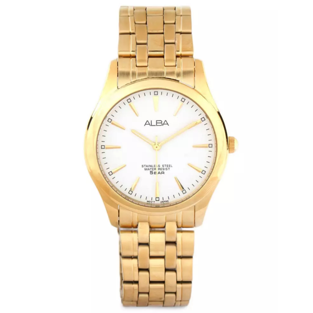 Jam Tangan Alba ARSY08 Pria Gold  Dial White Original