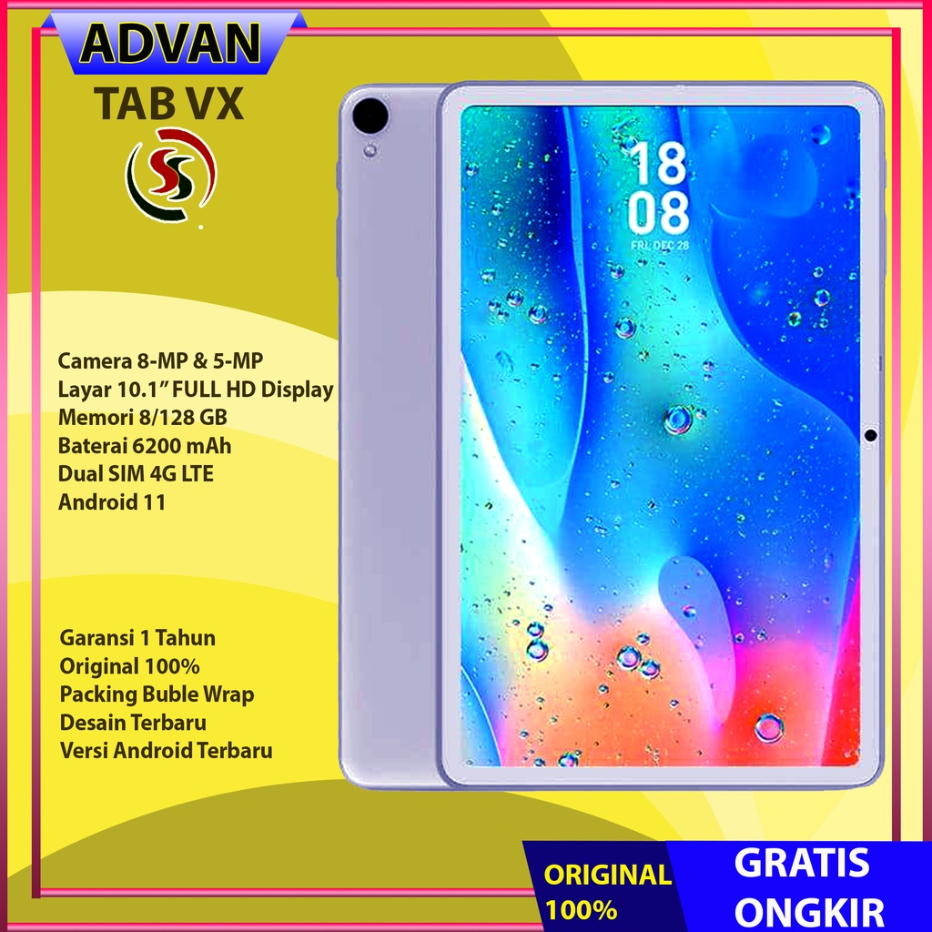 Advan Tab VX Lite 6GB / 128GB 10.4 inch Tiger T618 Android 11 Garansi Resmi - FREE Keyboard dan Flip