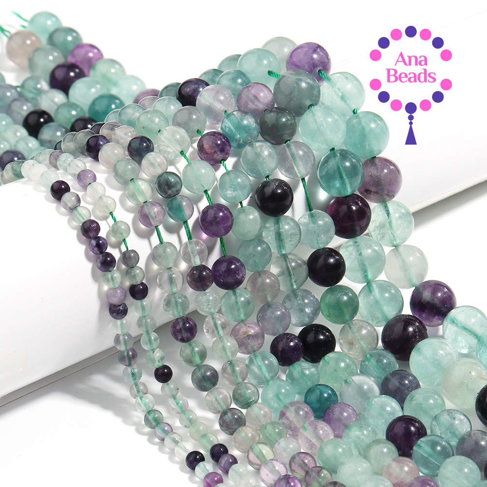 Manik Batu Alam Hijau Ungu Fluorite 6mm 8mm Untuk Membuat Perhiasan Gelang