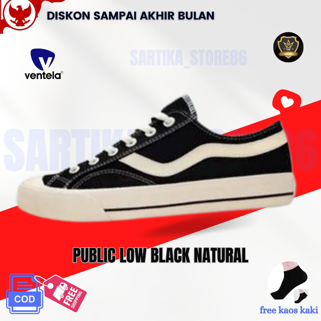Vantela Public Low Black White & Black Natural 100% Diskon Kilat