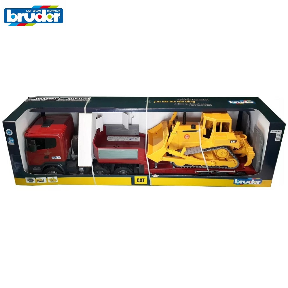 BRUDER 3555 SCANIA R-Series Low Loader Truck & CAT Bulldozer