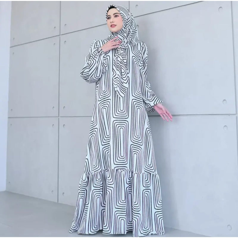 SYALINA DRESS AMORE BY RUBY GAMIS SETELAN MOTIF GARIS BAHAN SILK BUSUI FRIENDLY ADEM LEMBUT RINGAN K