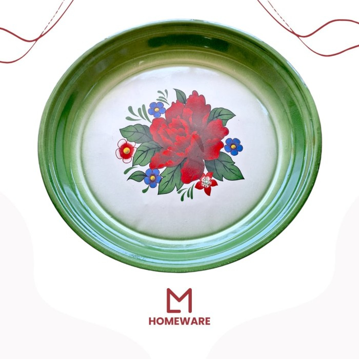 Nampan Bulat Enamel /  Nampan Seng Jadul / Baki Enamel Bunga