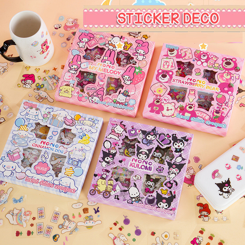 

GM - STIKER ISI 100 PET MOTIF KARTUN KUROMI CINNAMOROLL MY MELODY POMPOMPURIN LOTSO UNTUK SCRAPBOOK DIY JOURNALING STIKER MOMO STIKER SANRIO KARTUN