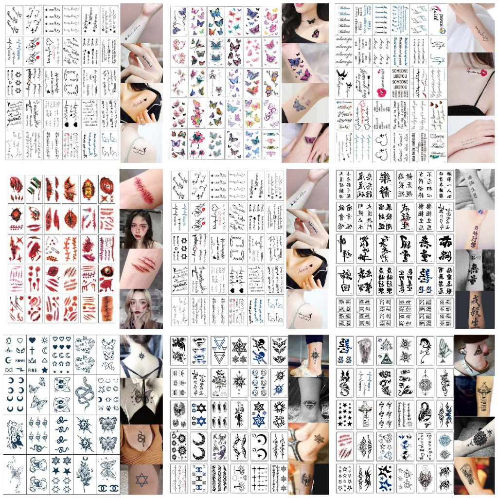 Paket Grosir Termurah 420 Pcs Tato Aesthetic Lucu Berwarna - Tatto Temporer motif kecil anak, Tato t