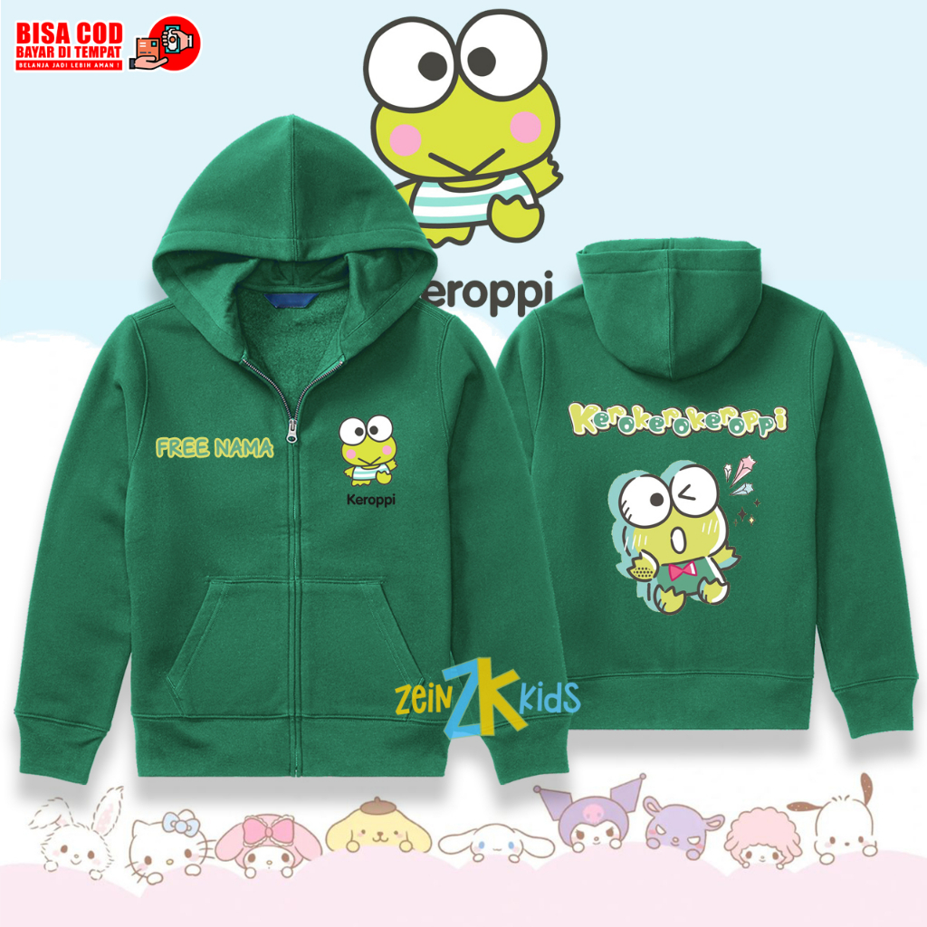 Hoodie Sweater Anak Keroppi Sanrio / Hoodie Zipper Anak Sanrio Keroppi