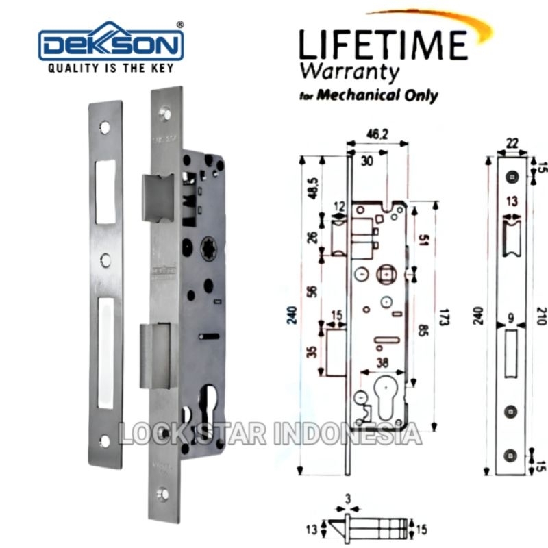 Mortise Lock Dekson MTS IL DL84030 SSS Body Kunci Pintu Swing aluminium