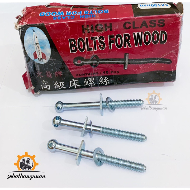 1 SET Baut Divan isi 4bj / Baut Dipan Kayu 8x100mm Merk ROCKET