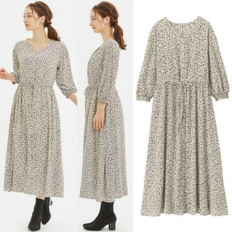 GU floral chiffon mifi dress