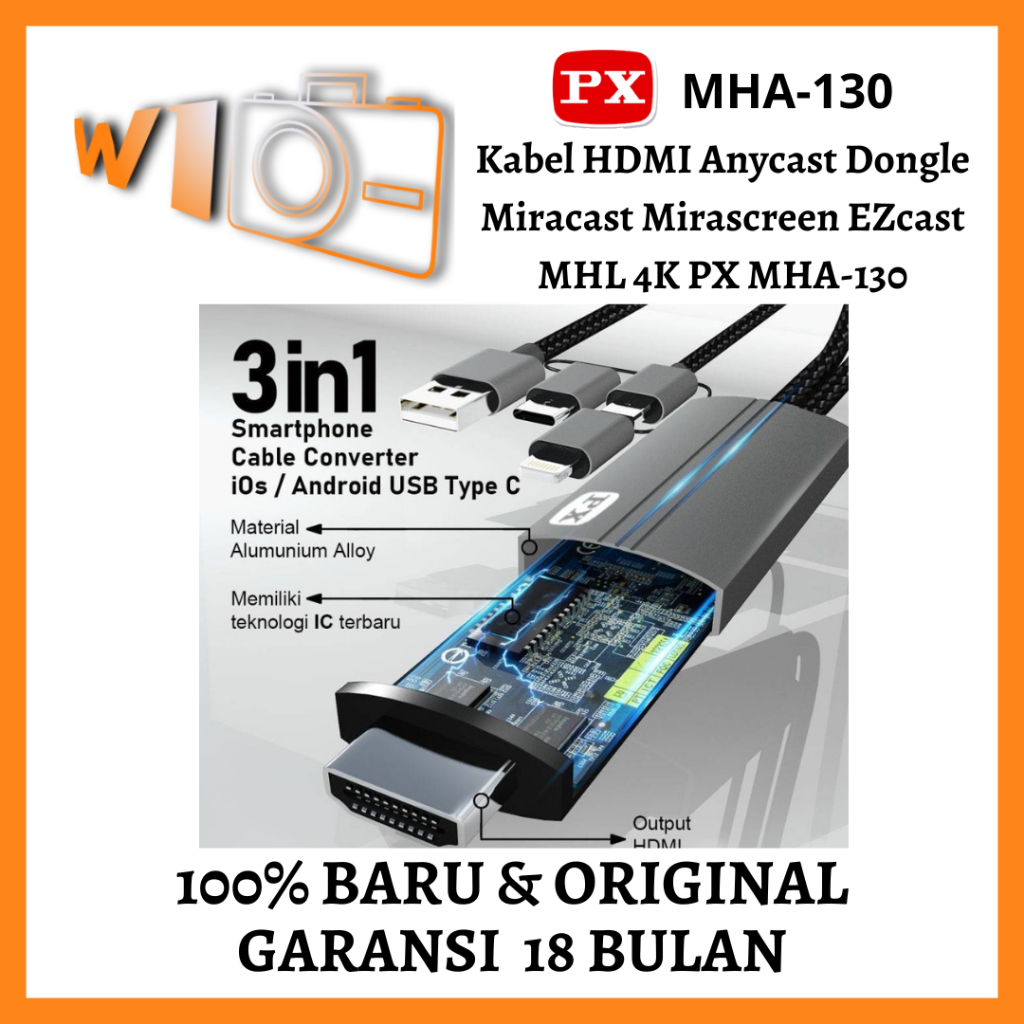 Kabel HDMI Anycast Dongle Miracast Mirascreen EZcast MHL 4K PX MHA-130