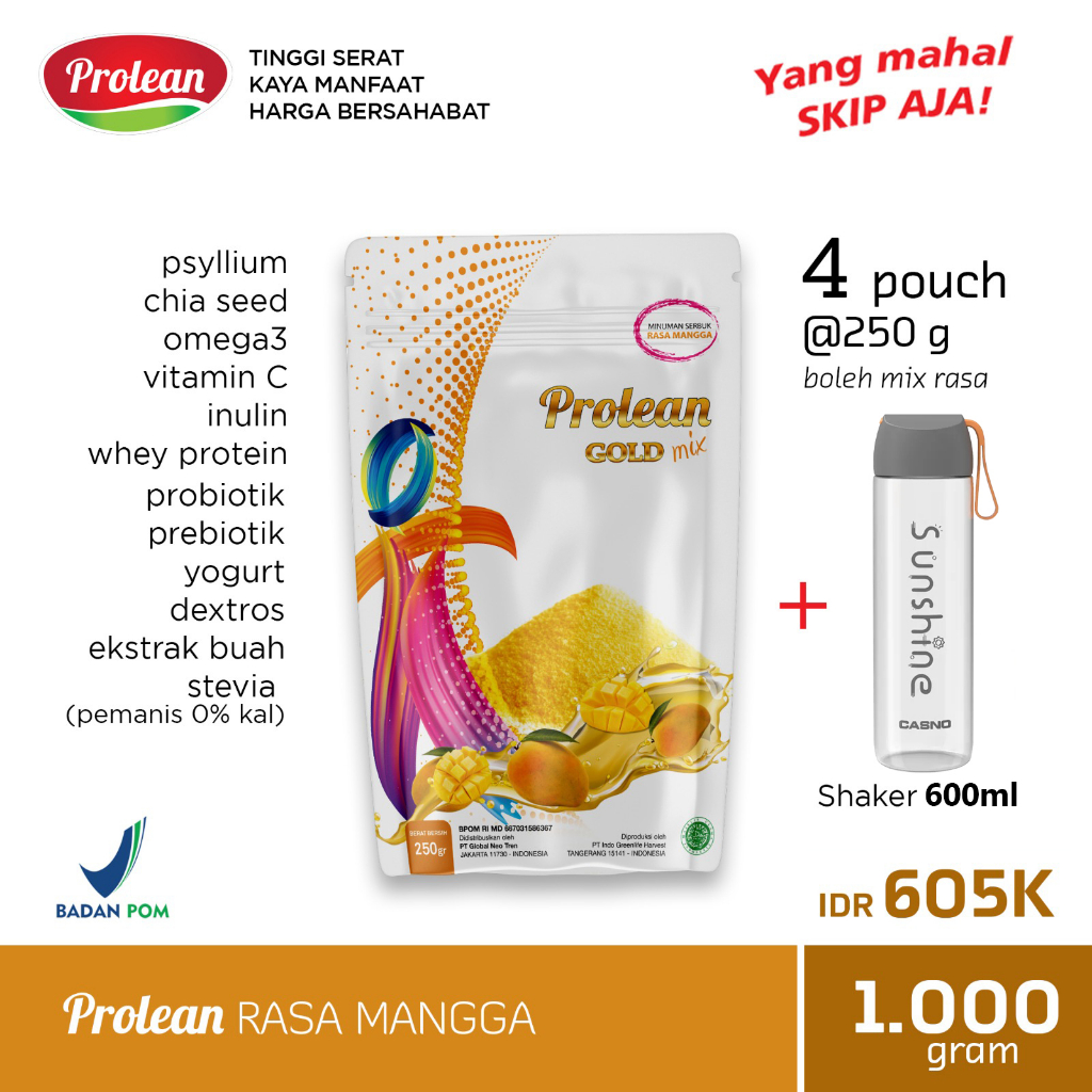 Paket PROMO PROLEAN Fiber 1000gram | Free Shaker