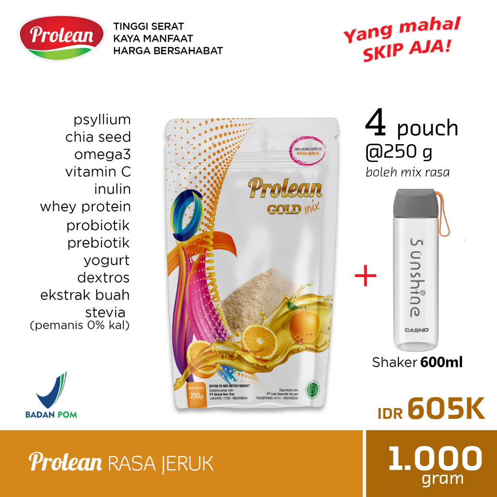 Paket PROMO PROLEAN Fiber 1000gram | Free Shaker