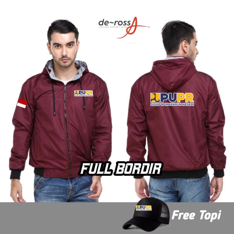 Jaket parasut BB PUPR full Bordir free topi bordir
