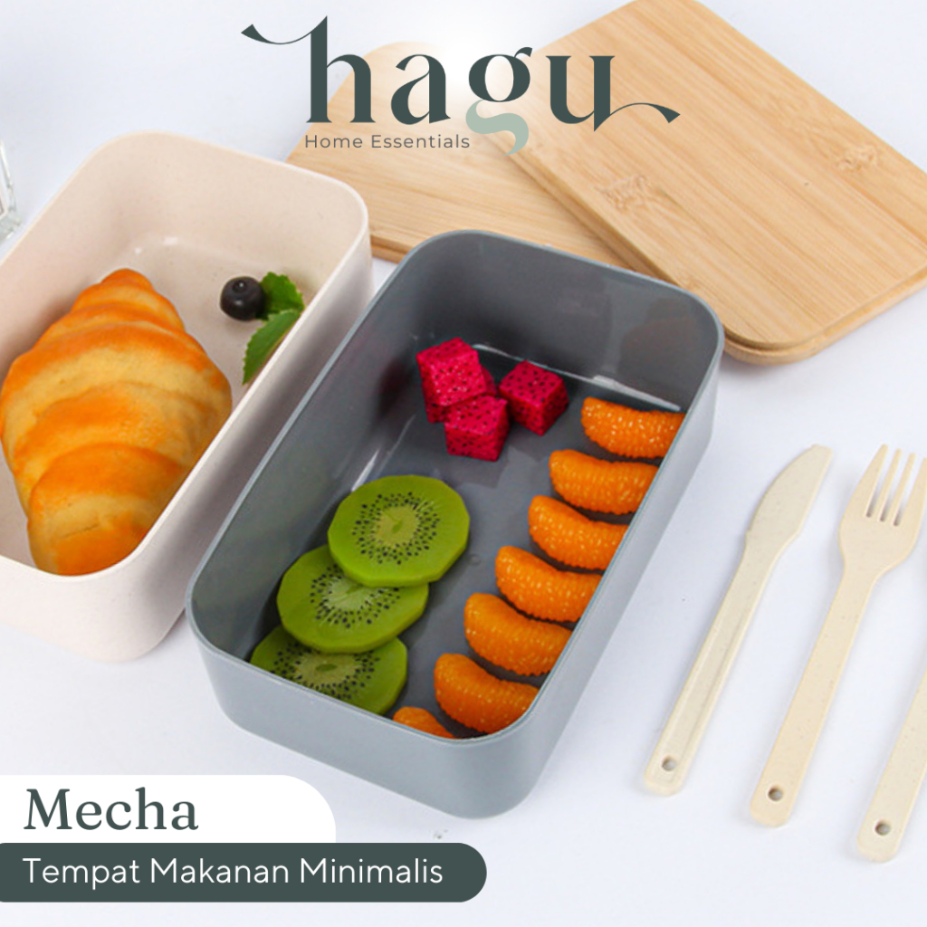 HAGU - MECHA Kotak Nasi Kayu Bento Box Bekal Minimalis Tempat Makanan Tutup Bambu Aesthetic