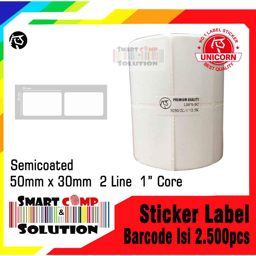 

Stiker Label Barcode Semicoat 50x30mm 2Kolom Isi 2500pcs