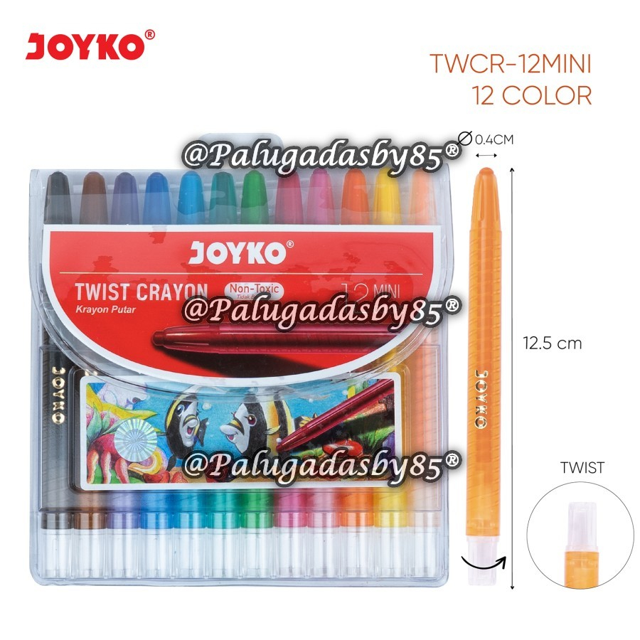 

(1 Set/12) GROSIR Crayon Putar JOYKO TWCR-12mini 12W Pendek / Krayon Putar Twist Crayon Joyko TWCR