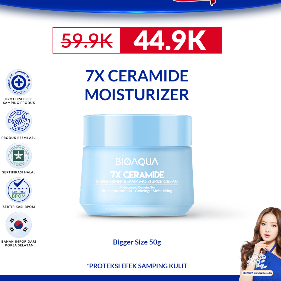 【BPOM】BIOAQUA 7X Ceramide Skin Barrier Repair Moisturizer Cream 50g Pelembab / Wajah Cream Pemutih W
