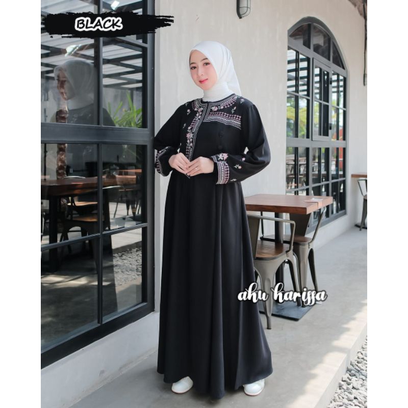 gamis crinkle bordir ori alfaro fashion