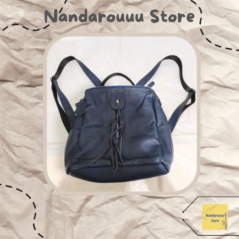Tas Ransel Wanita Leather Biru Navy || (Second)