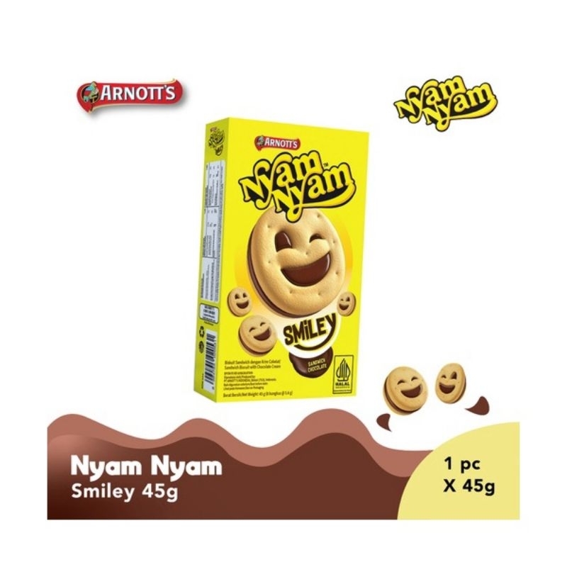 

nyam nyam smiley coklat 45 gr / Biskuit Nyam Nyam Smiley Chocolate