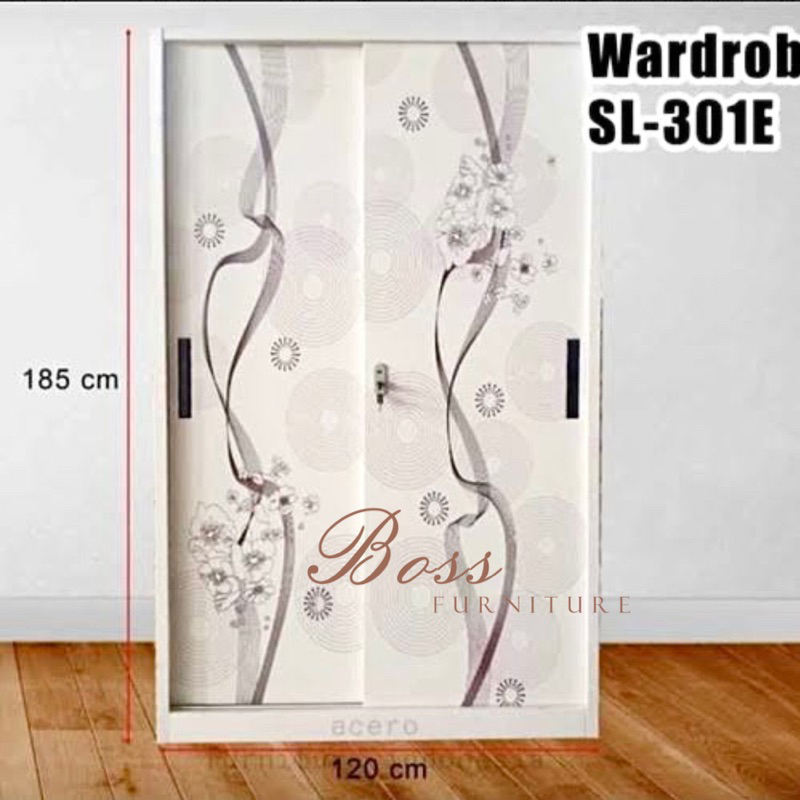 Lemari Besi Pakaian 2 Pintu Sliding Tanpa Kaca