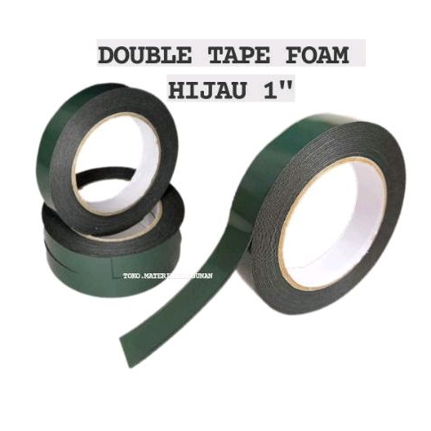 LEM DOUBLE TAPE HIJAU BUSA FOAM HITAM 1" LEM BOLAK BALIK PEREKAT BUSA KUAT