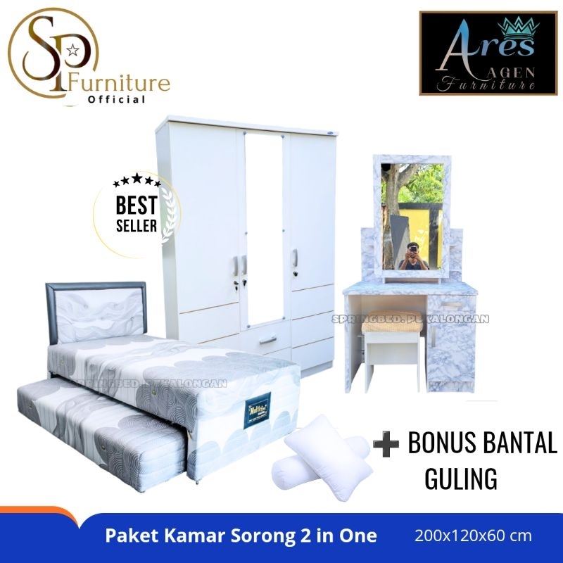 Paket Lamaran Seserahan Furniture Kamar Set / Spring bed Full Set 160x200 / Lemari 3 Pintu / Meja Ri