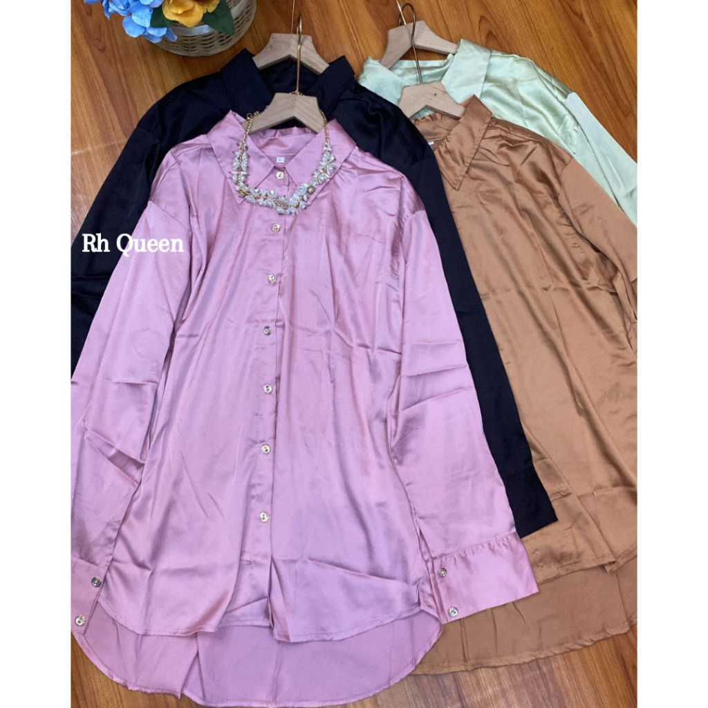 Kemeja silky premium/Atasan kemeja wanita lengan panjang/Kemeja import silk Rh Queen