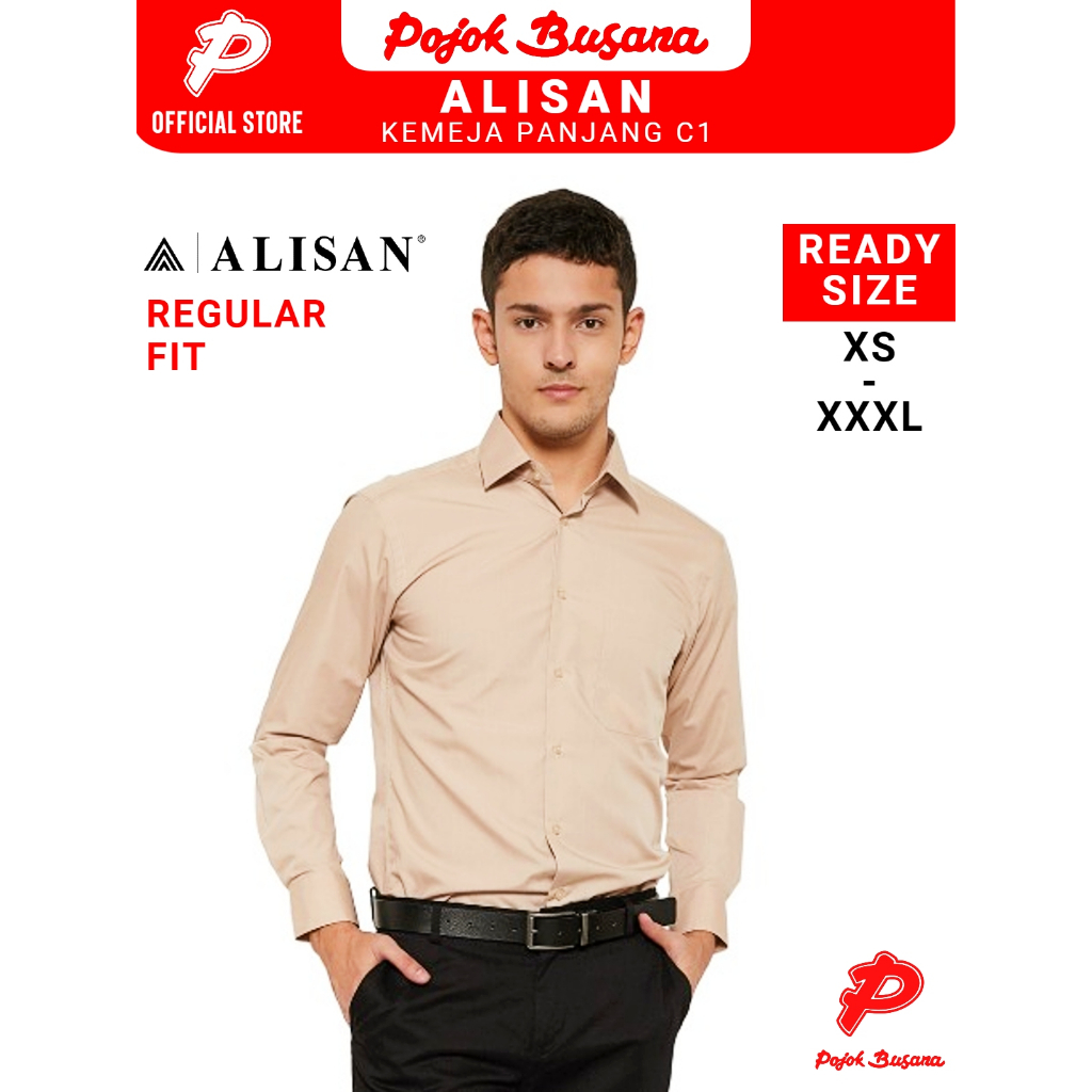 Pojok Busana Alisan COKLAT C-1 Kemeja Lengan Panjang Polos Pria Regular Slim Fit