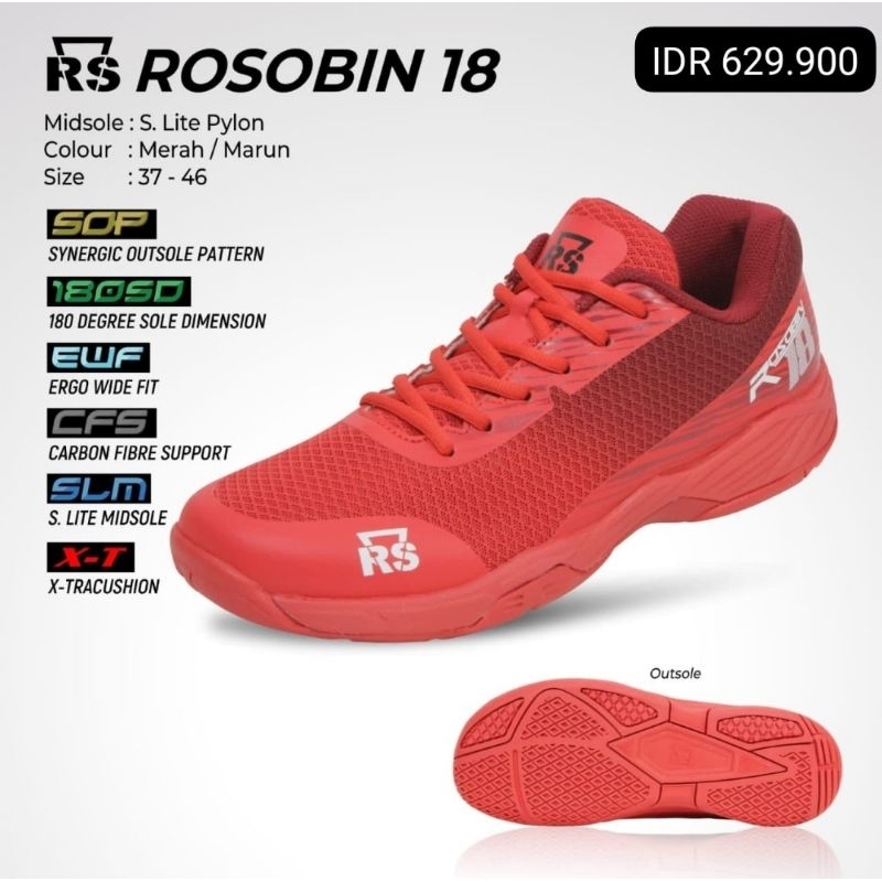 Sepatu badminton RS ROSOBIN 18 RED