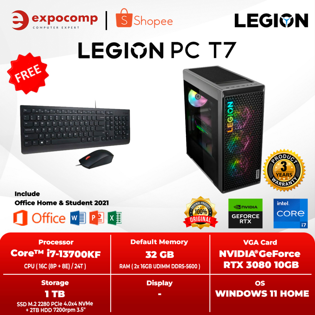 LENOVO PC LEGION TOWER GAMING T7-34IRZ8 25ID GREY i7-13700KF RTX3080 32GB 1TB W11+OHS