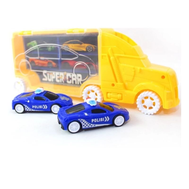 YN 6 MAINAN TRUCK CARRYING SEDANG + ISI MOBIL KECIL / Mainan mobil truk besar pengangkut mobil polis