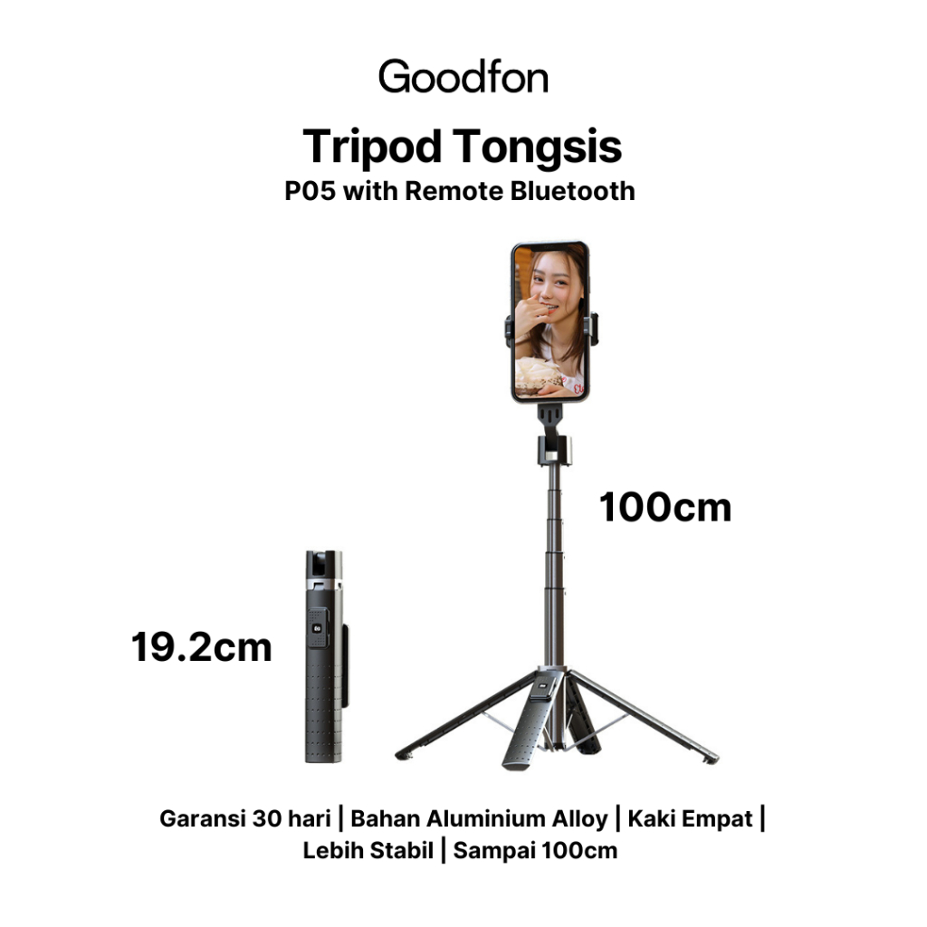 GOODFON P185 P05 Tripod Bluetooth Tongsis Selfie Stick Remote Tripod HP 100cm terlaris